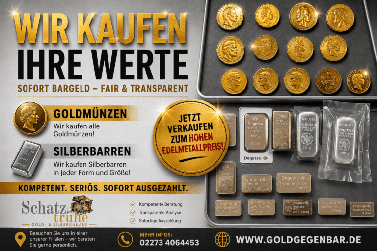 Goldankauf Online & Lokal in NRW – Fair verkaufen bei der Schatztruhe 15 Wir kaufen ihre Werte in Gold und Silber Goldankauf Schatztruhe 9 x lokal und über Versand deutschlandweit